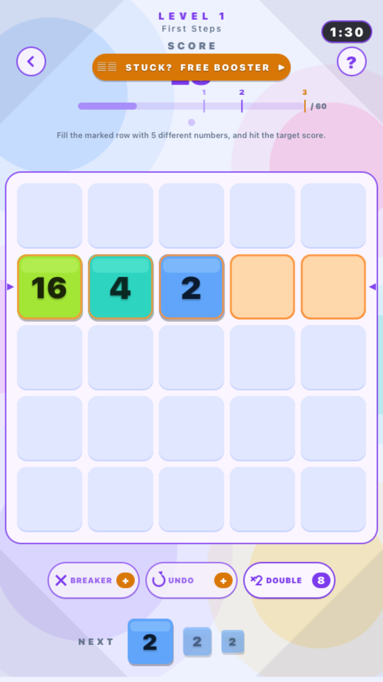 Level 1 First Steps with the Stuck? Free Booster helper visible